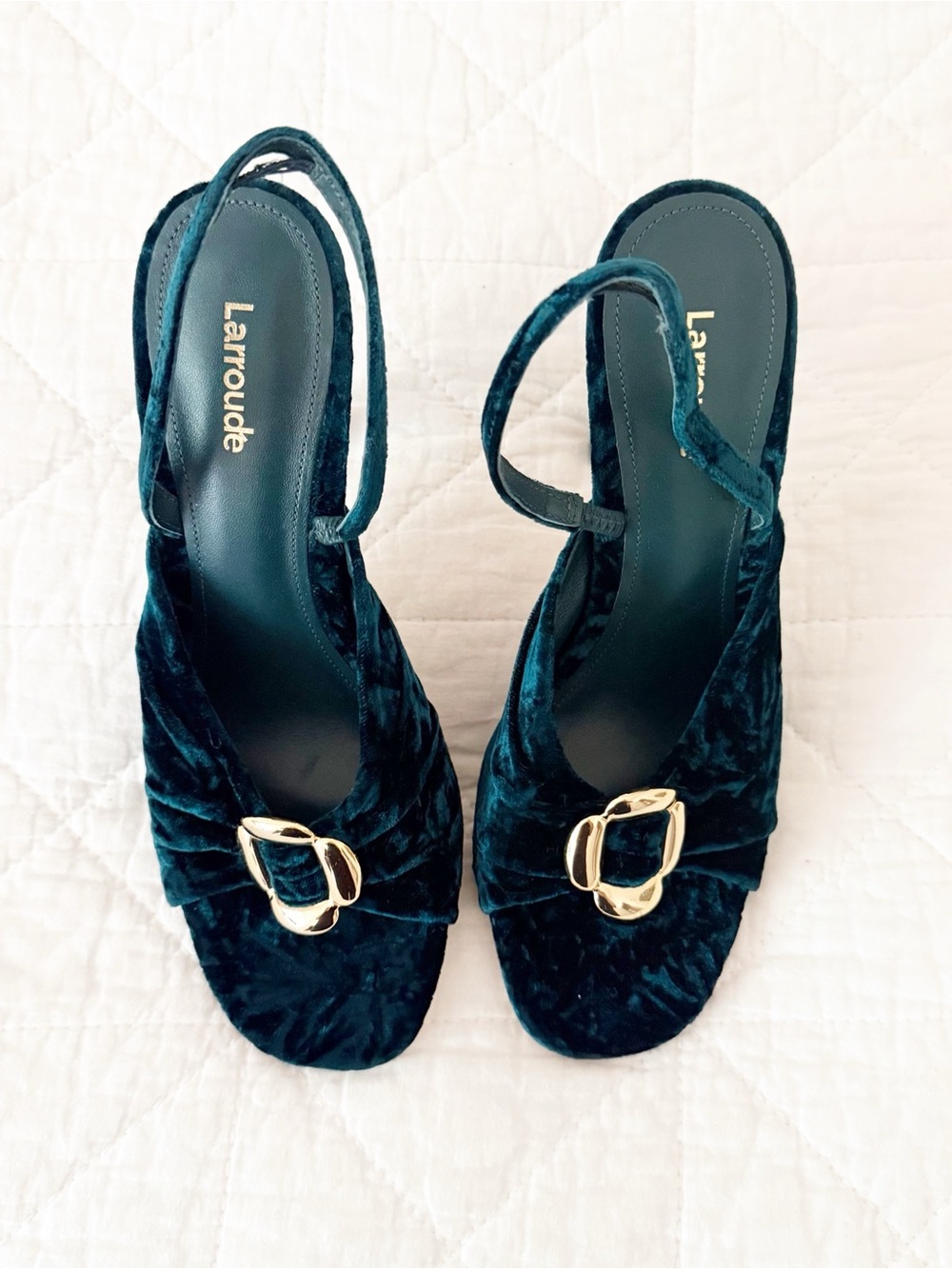 NEW Larroude Mayfair Sandal Jungle Velvet Emerald Green Slingback Heels 8 NWOT - Picture 9 of 9